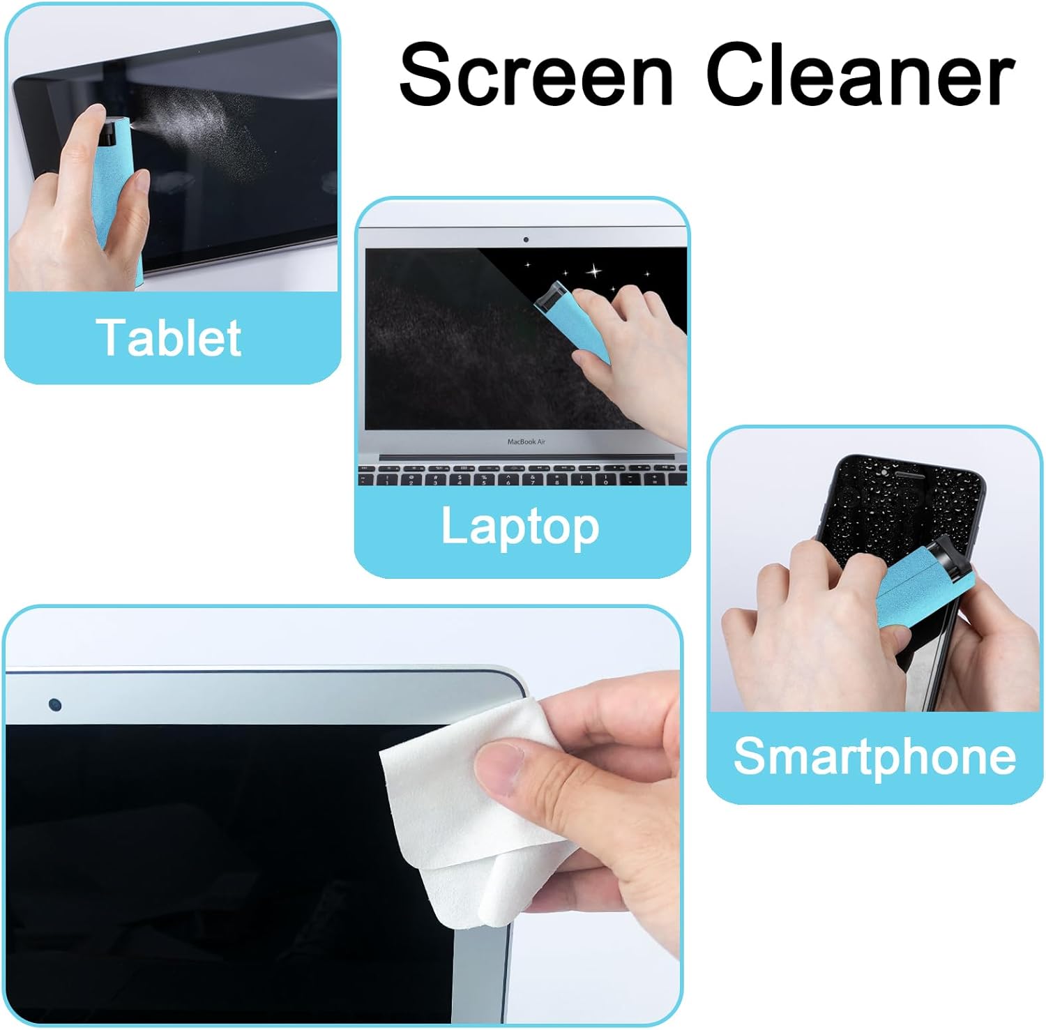 Screen Cleaner Touchscreen Mist Spray, walrfid Cleaning Kit for Electronic Phone TV, Laptop, Tablet, PC, Computer LCD Flat Screens, Eyeglasses, Compatible with iPhone iPad MacBook Pro - LightBlue