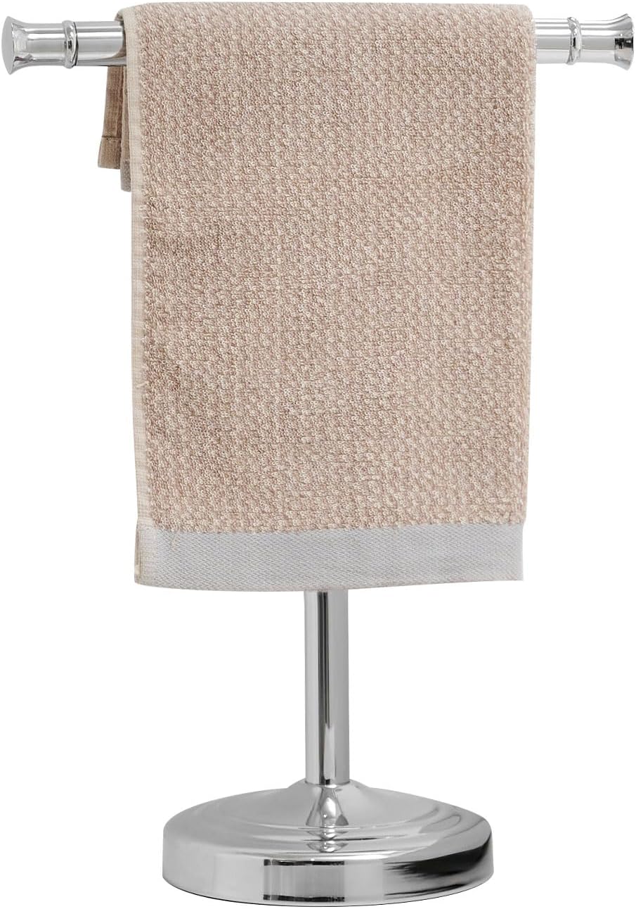 RUMOSE 13 Inch Polished Chrome Towel Stand Hand Towel Holder Bathroom Kitchen Vanity Countertop T-Shape Towel Rack Free Standing Stainless Steel Towel Bar Towel Ring