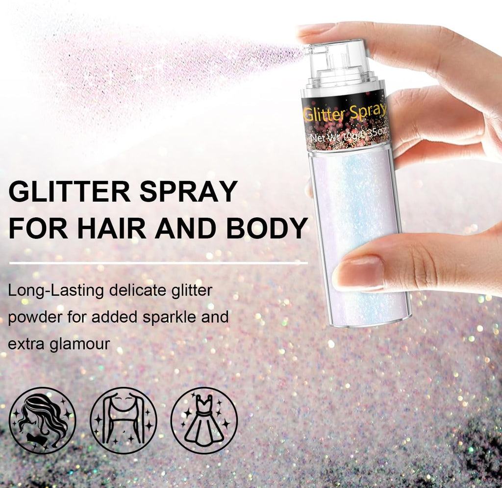 Hair and Body Glitter Spray, 1PC Sparkling Pink Glitter Dry Powder Makeup for Clothes, Festival Rave Prom Loose Sparkle Powder,Holographic Ultra Fine Resin Glitters for Crafts,10g (Sparkling Pink)