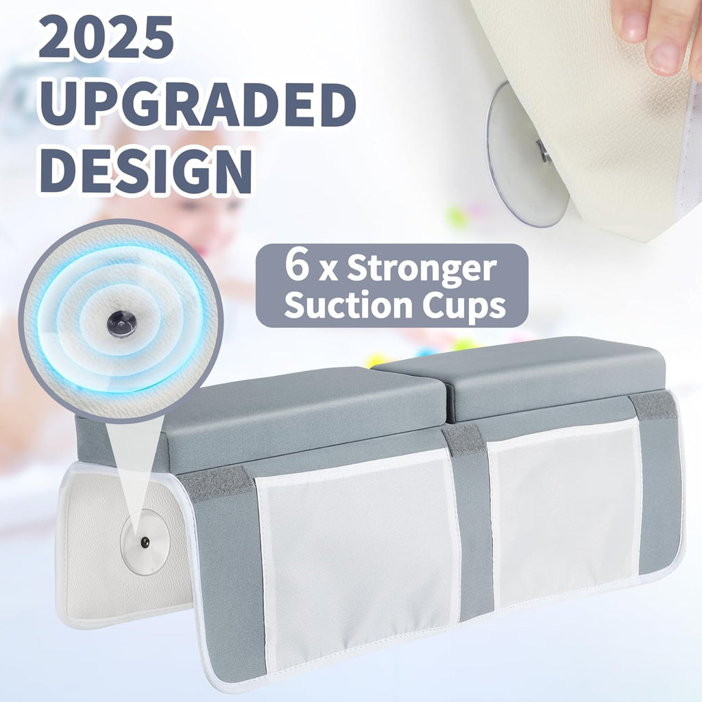 URMYWO Bath Kneeler and Elbow Rest Pad Set - 1.5" Thick Baby Bath Kneeler Pads with Toys Organizer, Anti-Slip Cozy Knee & Arm Support Bathtub Mat, Quick Dry Kneeling Pad for Baby Bath Time