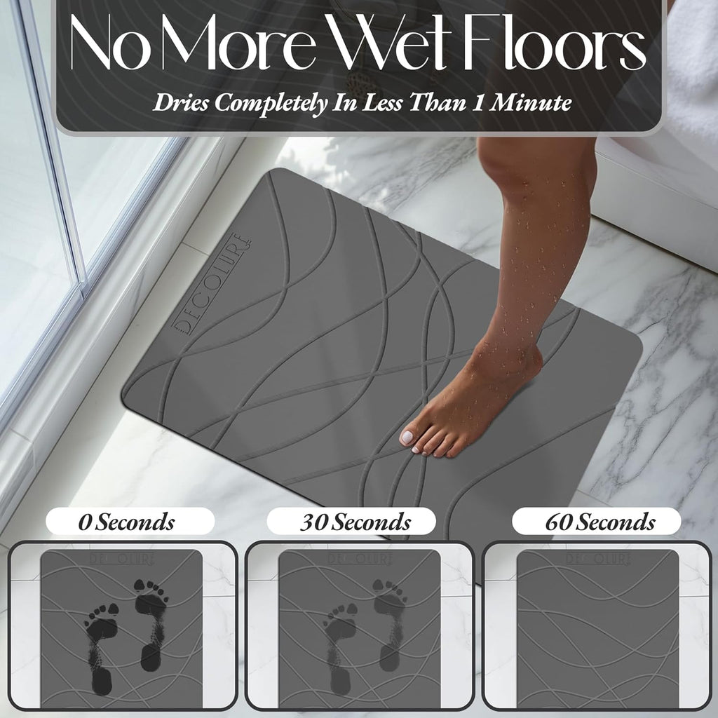 DECOLURE Stone Bath Mat Large, Quick Dry & Non-Slip Diatomaceous Earth Shower Mat for Bathroom, Luxurious & Easy to Clean Diatomite Stone Mat for Bathroom, Kitchen, High Density (Large, Grey)
