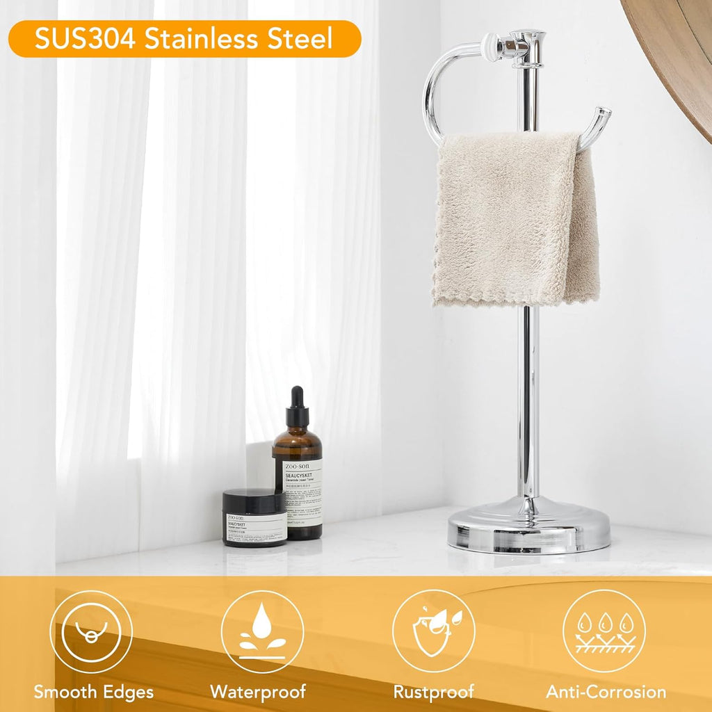 BESy 17 Inch Polished Chrome Stand Towel Bar Hanger Hand Towel Bar Bathroom Vanity Countertop Towel Holder Free Standing Stainless Steel Towel Ring Hardware Accessories Towel Rack