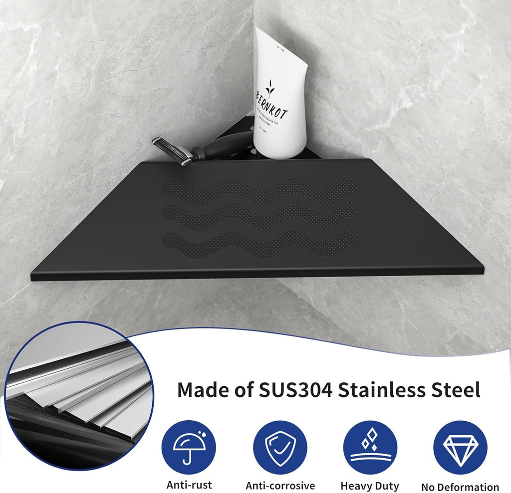 10'' Corner Foot Rest for Shaving Legs, Wall Mounted Foot Ledge for Bathroom Inside Shower, 304 Stainless Steel Footrest with Shaving Holder (Black)