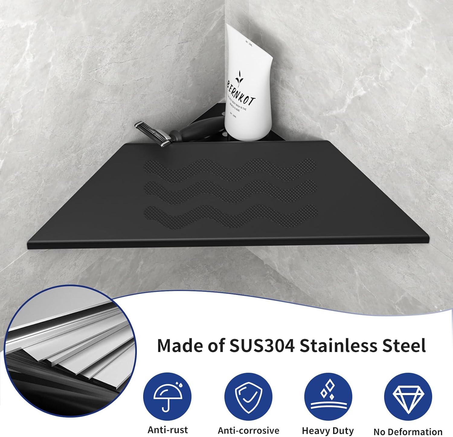 10'' Corner Foot Rest for Shaving Legs, Wall Mounted Foot Ledge for Bathroom Inside Shower, 304 Stainless Steel Footrest with Shaving Holder (Black)