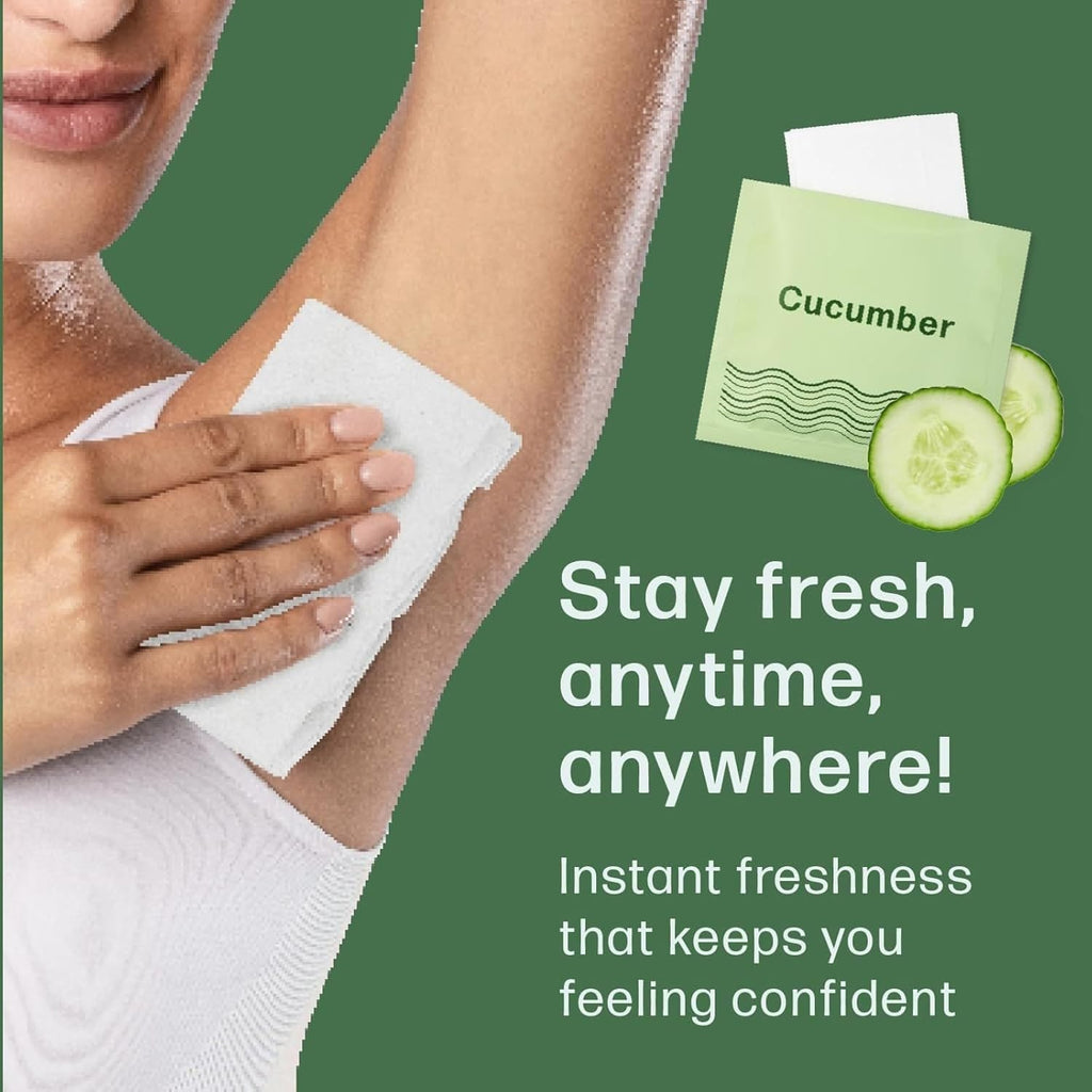 Dew Well Deodorant Wipes - Individually Wrapped Travel Wipes - On-the-Go Travel Toiletries - Natural Deodorant Formula - 50 Count, Pack of 1, Cucumber