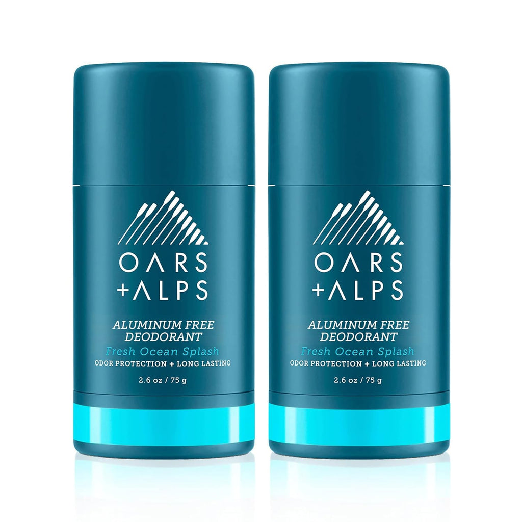 Oars + Alps Deodorant for Men & Women, Aluminum Free Deodorant for Men, Dermatologist Tested, Clean Ingredients, Non Toxic, Vegan, Long Lasting, Odor Protection, Fresh Ocean Splash, 2pk, 2.6oz