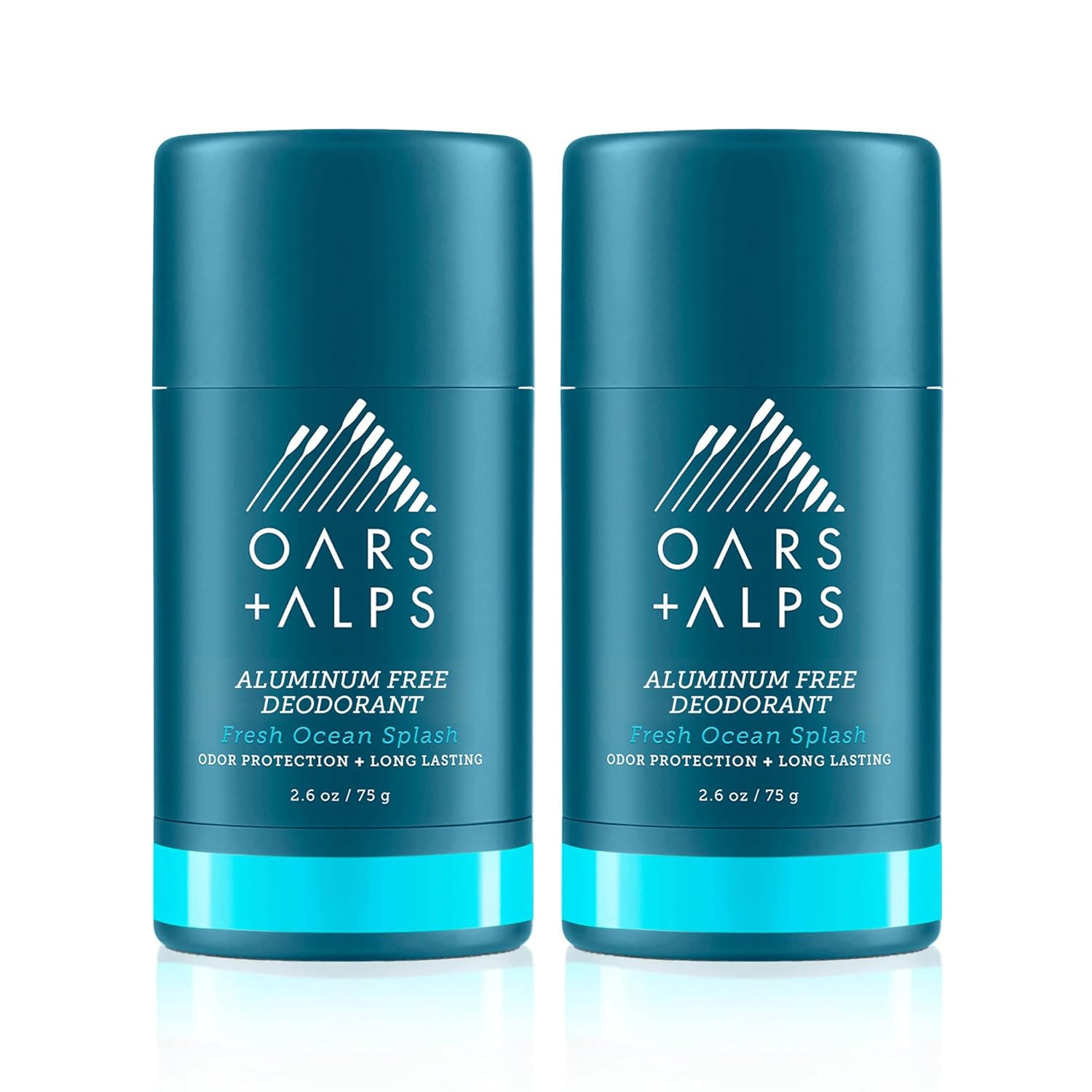 Oars + Alps Deodorant for Men & Women, Aluminum Free Deodorant for Men, Dermatologist Tested, Clean Ingredients, Non Toxic, Vegan, Long Lasting, Odor Protection, Fresh Ocean Splash, 2pk, 2.6oz