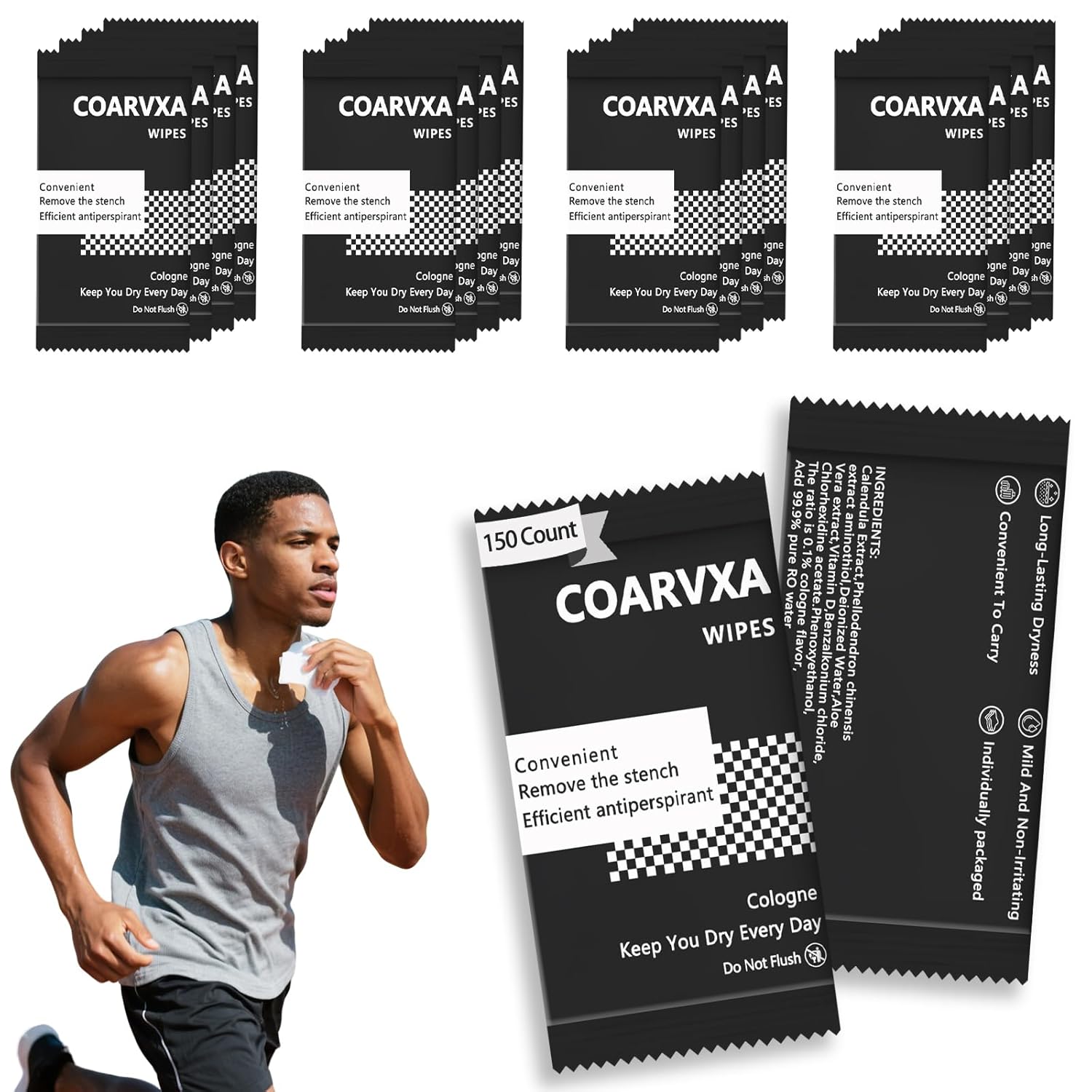 Black Cologne Body Wipes 150 pieces of Fresh deodorant Wipes And Travel To Clean Skin And Travel Deodorant Individually Wrap Hypoallergenic Mini Deodorant For Female Male Teenagers