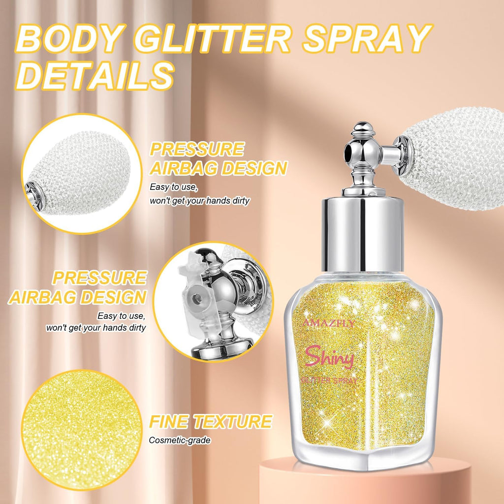 Hair and Body Glitter Spray, Shimmering Powder Sparkle Powder Makeup, Glitter Loose Sparkle Makeup for Body Highlighter,Festival Prom Rave Accessories (Gold)