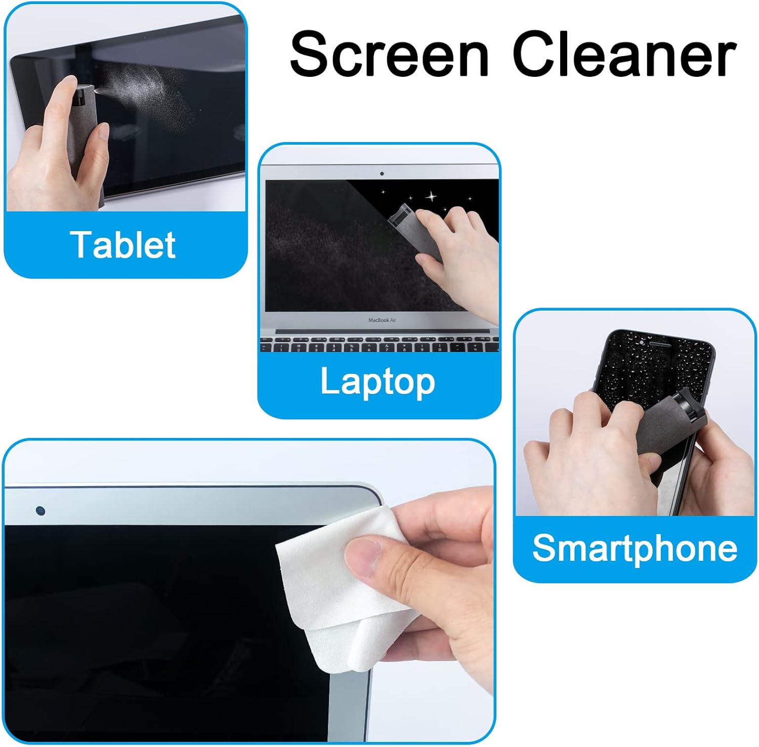 Screen Cleaner Touchscreen Mist Spray, walrfid Cleaning Kit for Electronic Smart Phone TV, Laptop, Tablet, PC, Computer Monitor LCD Flat Screens, Eyeglasses, Compatible with iPhone iPad MacBook Pro