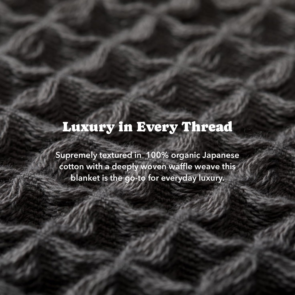 Luxury Japanese Cotton Waffle Towelket Blanket for All Sleepers | Soft, Breathable and Thermoregulating (Smoke Grey, 67''x91'')