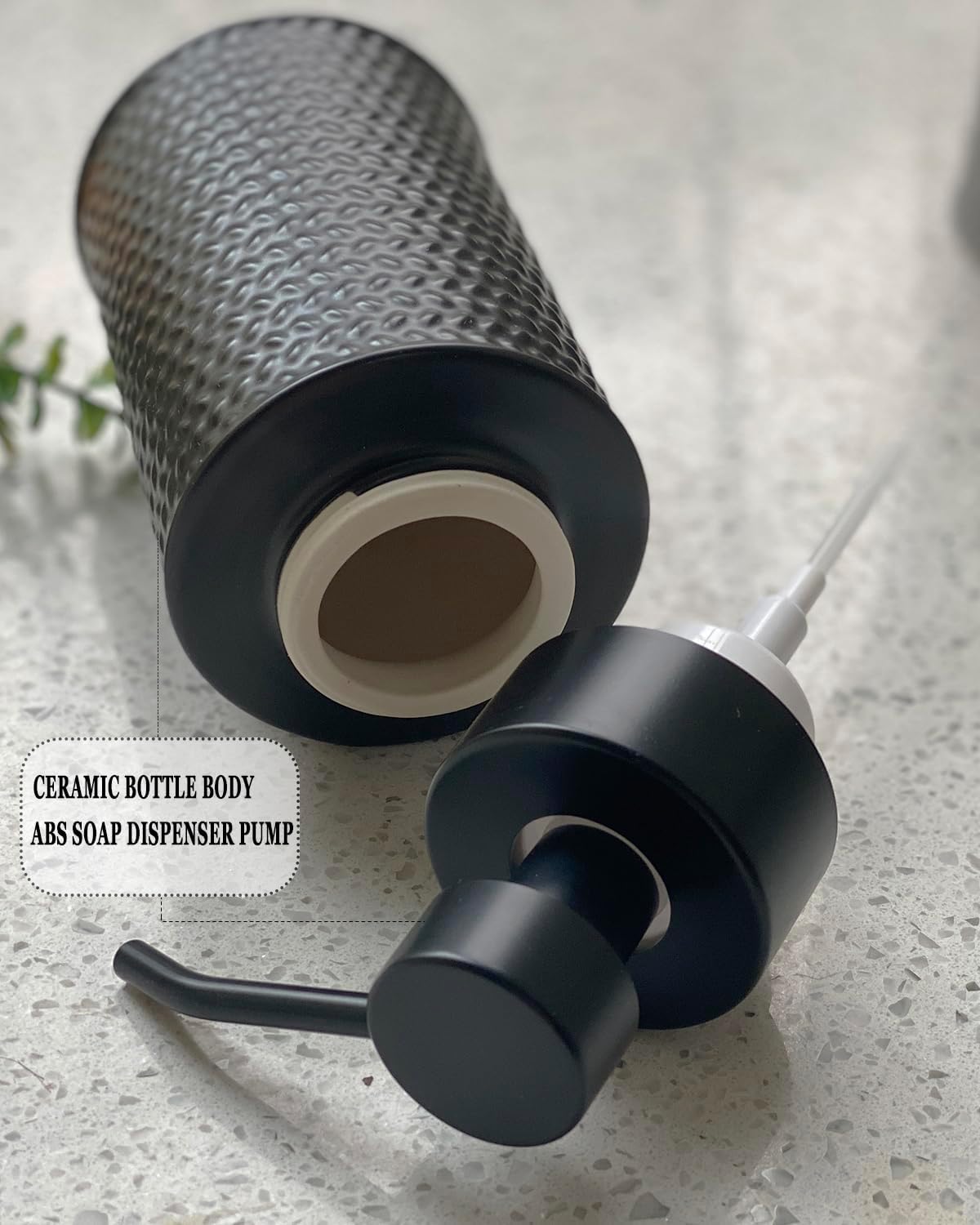 10 Oz Foaming Soap Dispenser for Bathroom,Kitchen Foam Soap Dispenser,Refillable Modern Foam Pump Bottle,Black Ceramic Foaming Hand Pump Dispenser (Black Weave)