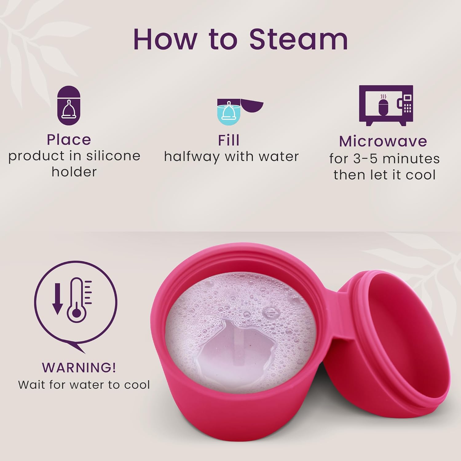 EcoBlossom Menstrual Cup Case and Sterilizer - Reusable Silicone Sterilizing Holder - Cleaner Period for You and Your Disc or Cup - Portable Cleaning Container & Microwave Steamer (Rose)
