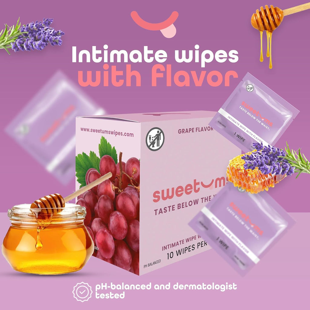 Flavored Feminine Wipes For Women, Individually Wrapped - pH Balanced Wipes - Honey Lavender, Pack of 10