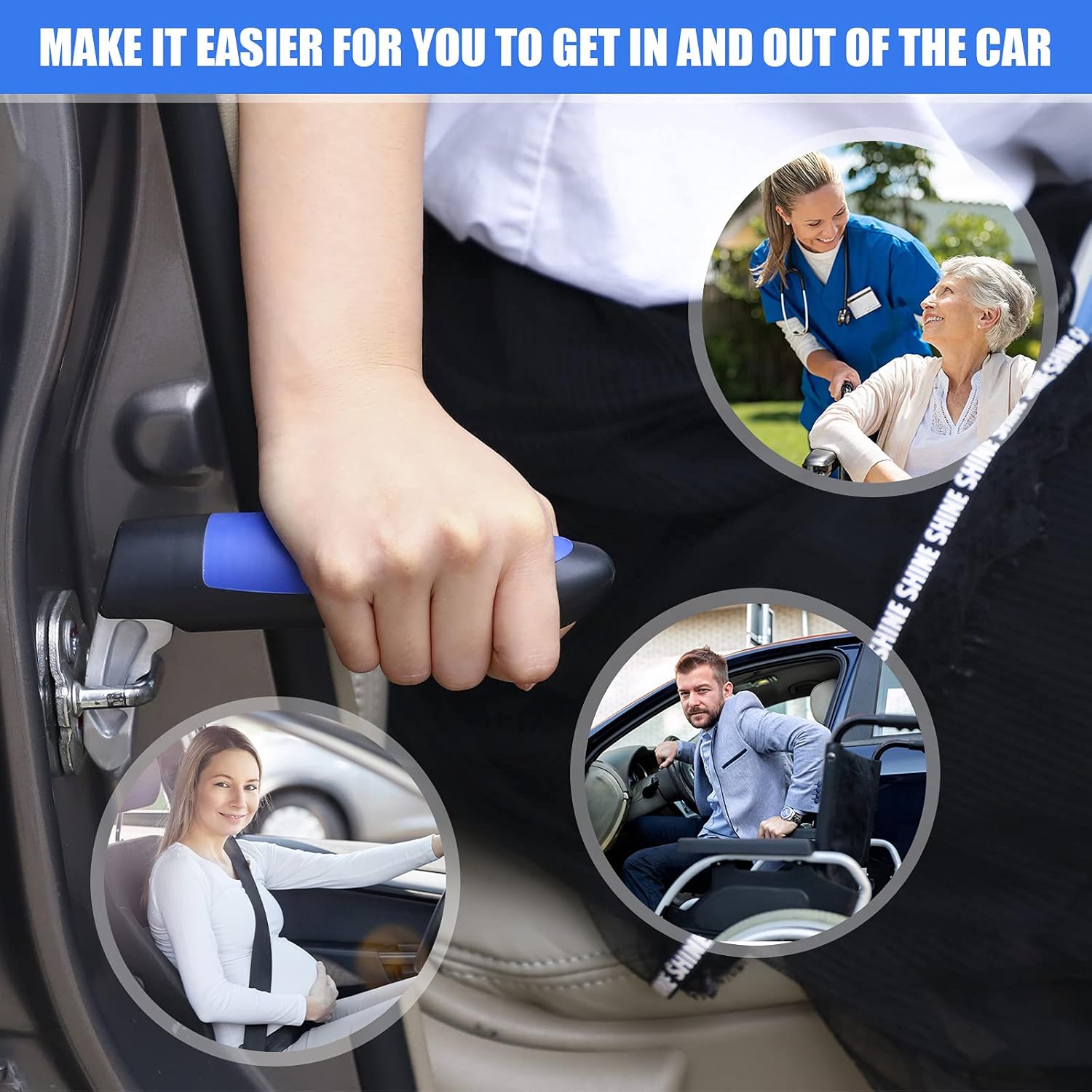 Honoson 2 Pcs Car Door Handle for Elderly Vehicle Support Assist Automotive Car Door Assist Auto Grab Handles Elderly with Window Breaker Seniors Handicapped Compatible for Most Cars Black