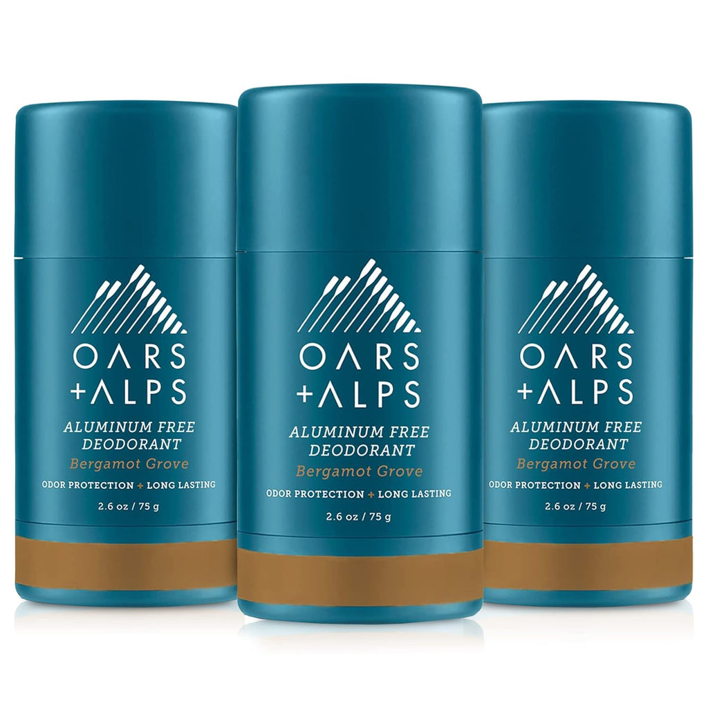 Oars + Alps Aluminum Free Deodorant for Men and Women, Dermatologist Tested and Made with Clean Ingredients, Travel Size, Bergamot Grove, 3 Pack, 2.6 Oz Each