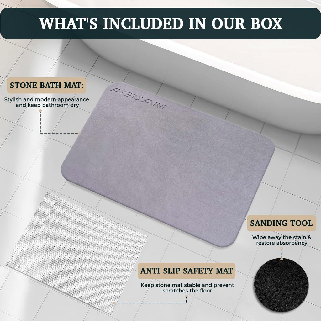 28" x 18" Diatomaceous Earth Shower Non Slip Stone Bath Mat | Quick Dry Super Absorbent Large Mats for Kitchen | Anti-Slip Fast Drying Water Absorbing Stone Bath Mats for Bathroom | Solid Gray