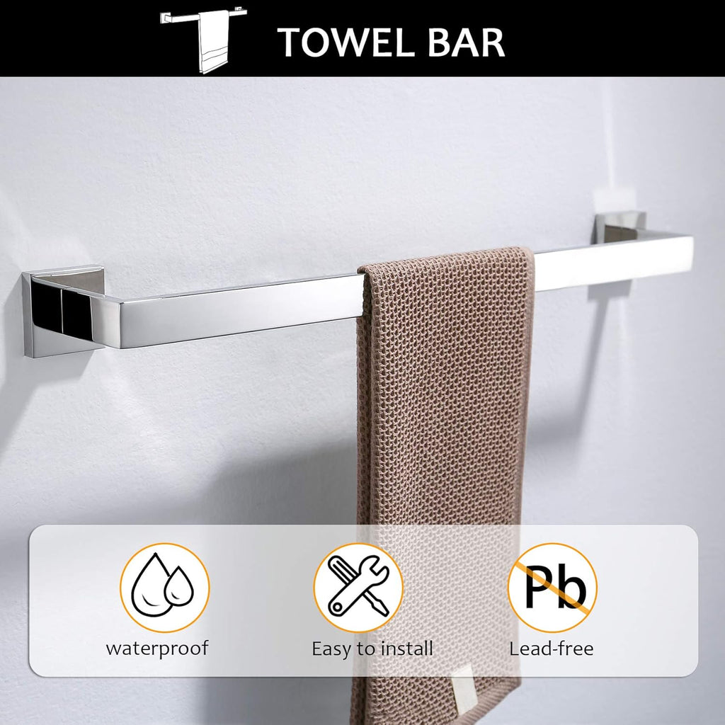 TNOMS Bathroom Hardware Accessories Set Polished Chrome Towel Bar Sets Include Towel Bar Towel Holder Toilet Paper Holder Towel Hook,5 Pieces Stainless Steel Wall Mounted