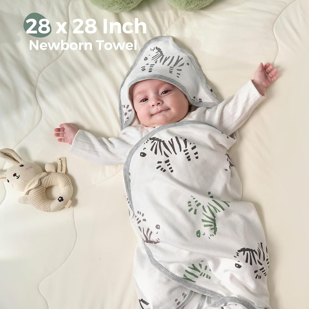 Momcozy Best Wishes Baby Towel with Hooded-Original Design Baby Towel Set -Soft & Absorbent- Shower Gifts or Bath Essential for Infant, Newborn, Toddler