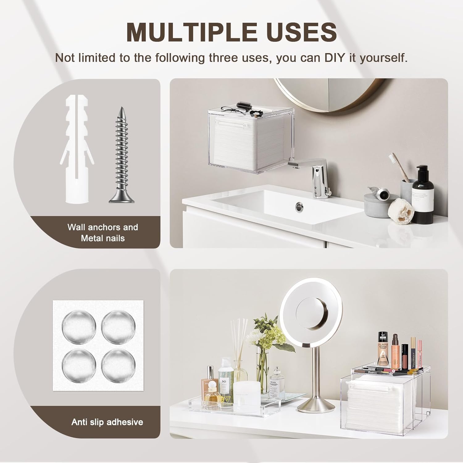 Disposable Facial Towels Storage Box - Acrylic Container Compatible With Clean Skin Club Clean Towel XL - Wall-Mounted Makeup Organizer With Drawer (Excluding Facial Towels)