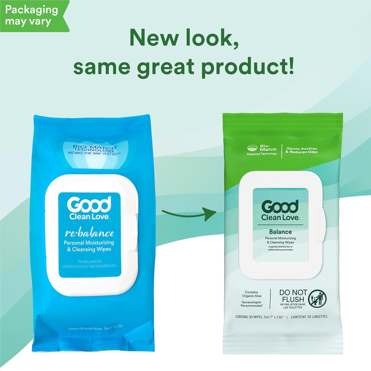 Good Clean Love Balance pH-Balanced Feminine Wipes, Supports Vaginal Health Naturally & Reduces Odor, Non-Irritating Moisturizing & Cleansing Hygiene Product Made with Organic Aloe, (30 Count)