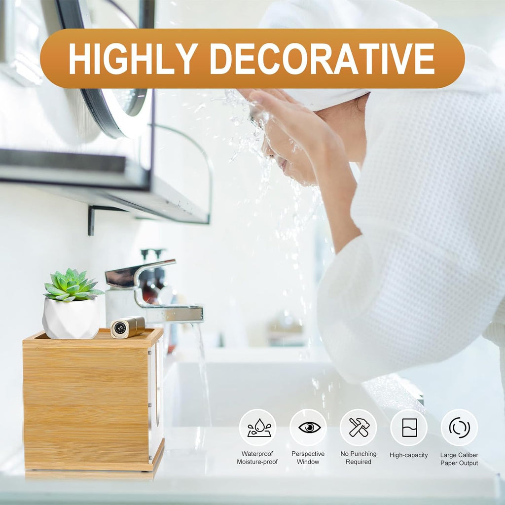 Chunful Disposable Face Towel Holder Box with Bamboo Lid, Acrylic Cosmetic Facial Towel Storage Container for Disposable Makeup Wipes Bathroom Vanity Countertop(Magnetic Connection)