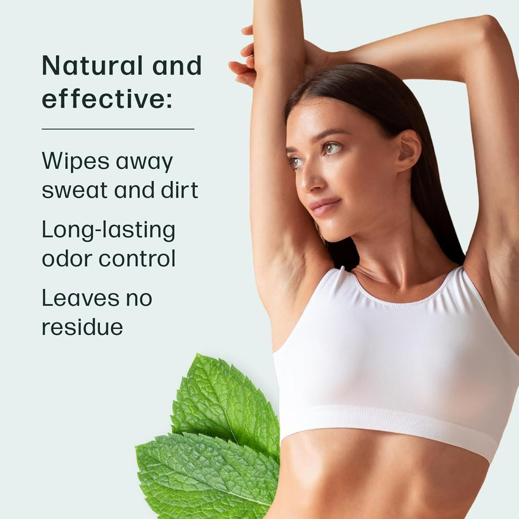 Dew Well Deodorant Wipes - Individually Wrapped Armpit Wipes & Purse Essentials - Sweat-Blocking Mini Deodorant - Compact Tissue Packs & Travel Accessories - 50 Count, Mint