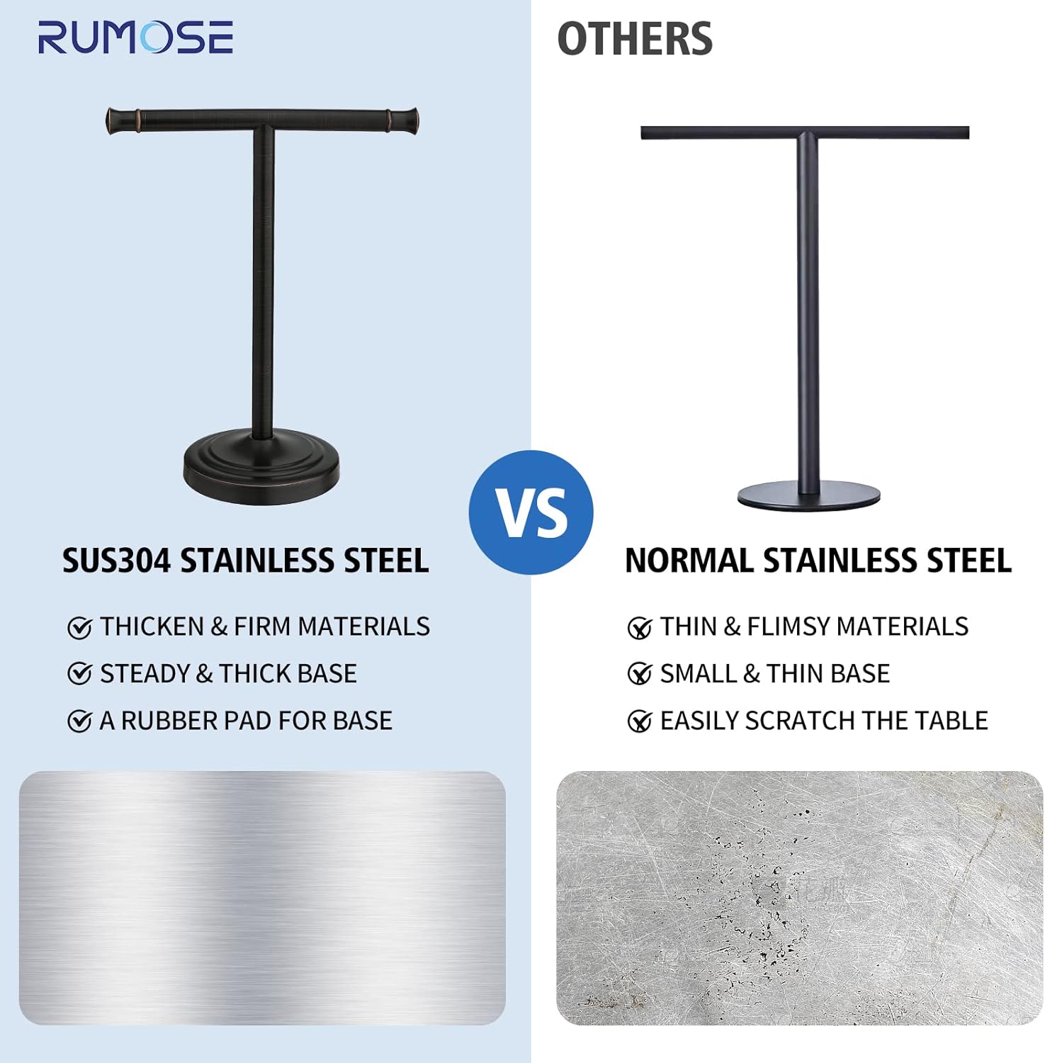 RUMOSE 13 Inch Oil Rubbed Bronze Towel Stand Hand Towel Holder Bathroom Kitchen Vanity Countertop T-Shape Towel Rack Free Standing Stainless Steel Towel Bar Towel Ring