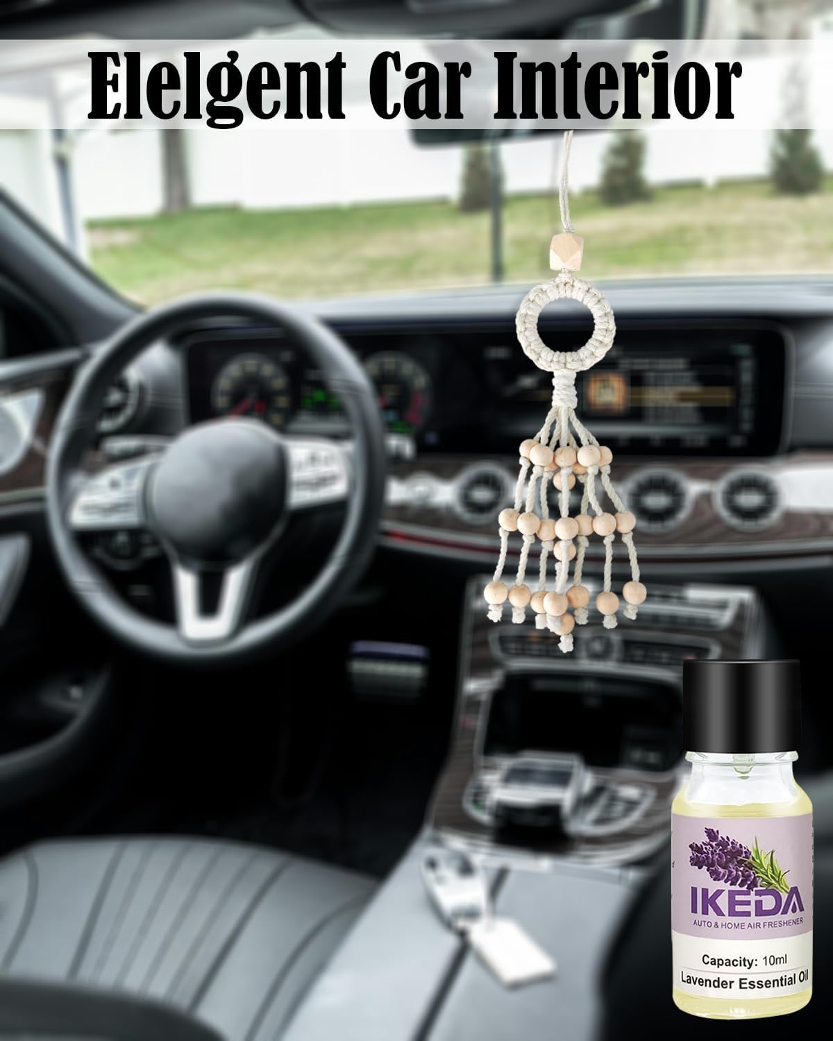 Air Freshener for Car, Lavender Scent Woven Aromatherapy Charm Diffuser with 10ml Essential Oil, Tassel Car Mirror Hanging Decoration,Pendant for Women Men Home Bathroom