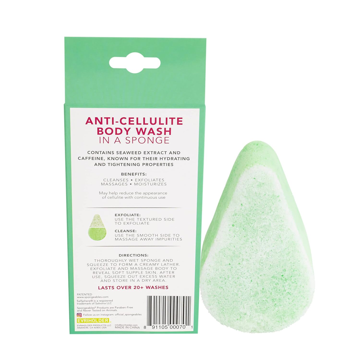 Spongeables Anti Cellulite Body Wash in a 20+ Wash Sponge, Fresh Aloe, 1 Count