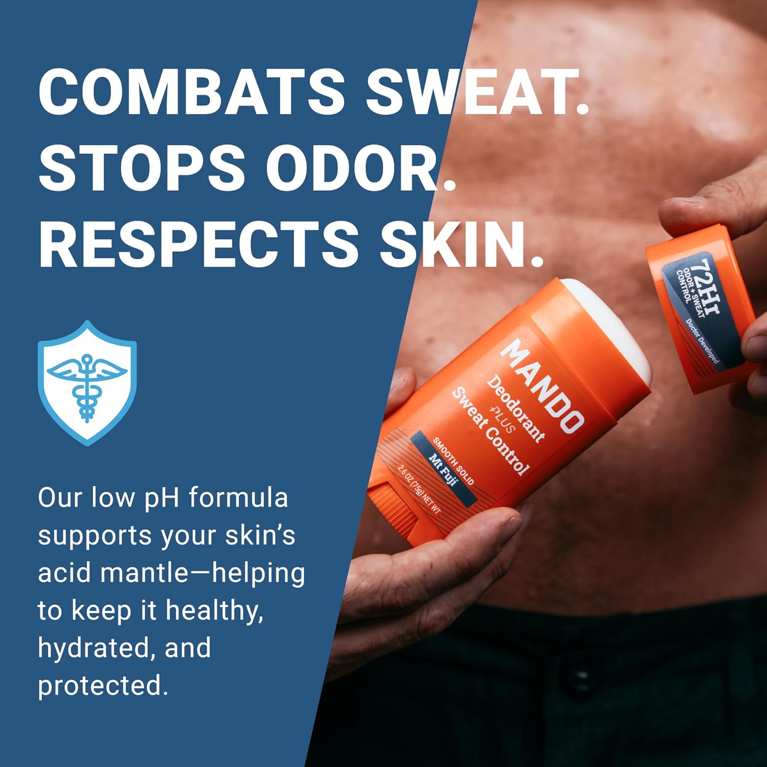 Mando Antiperspirant Deodorant Sweat and Odor Control for Men – Extra Strength Smooth Solid Stick – 72 Hour Performance – Baking Soda Free, Skin Safe – 2.6 oz – Mt Fuji – Pack of 2