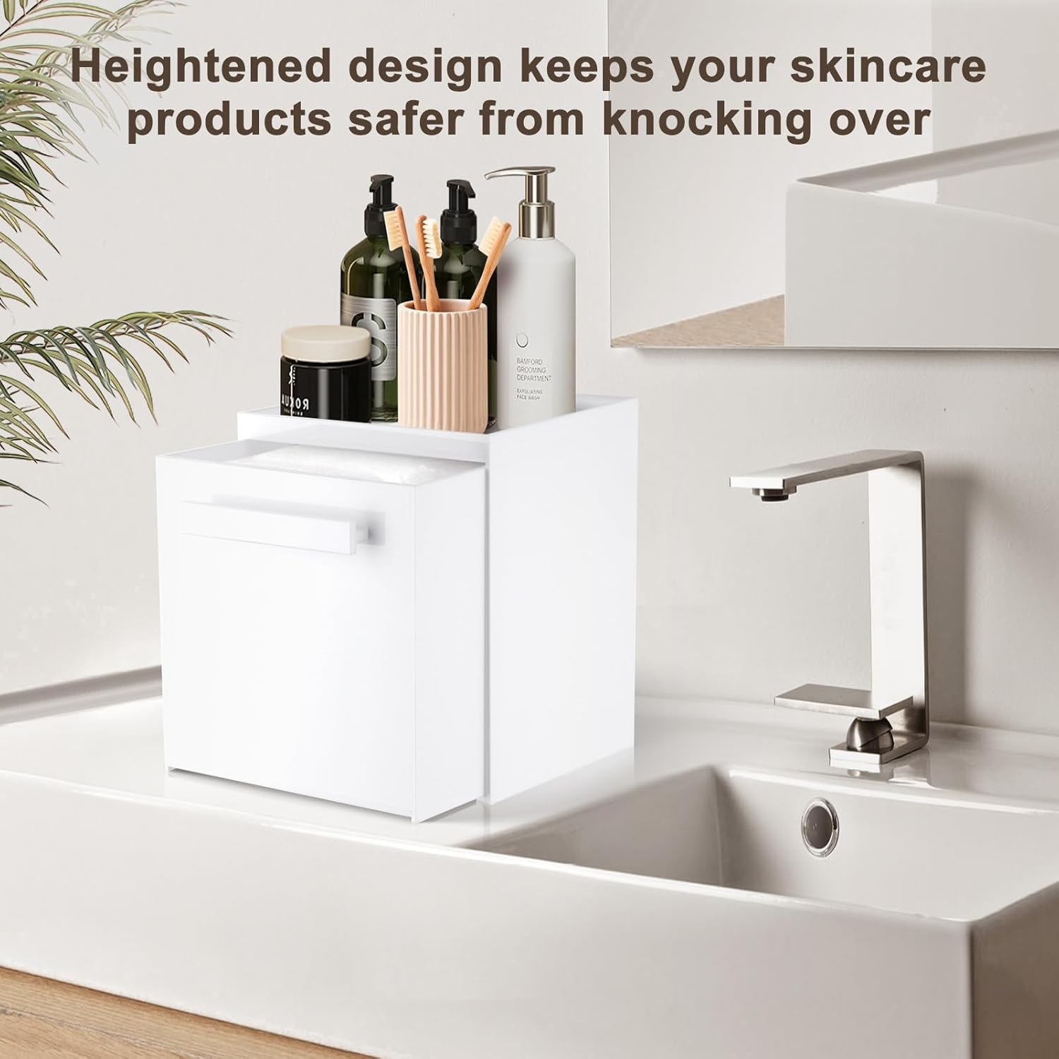 Disposable Face Towel Storage Box Compatible with Clean Skin Club Clean Towel XL Acrylic Facial Towels Holder with Drawer Wall-Mounted Makeup Organizer for Vanity, Bathroom (Glossy White)