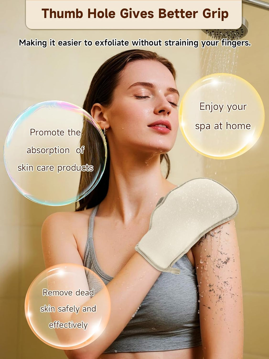 Exfoliating Glove (Original) Machine Washable Newly Upgraded With Thumb Holes Korean Body Scrubber 100% Vegan Viscose Exfoliating Mitt for Dead Skin Removal, Keratosis Pilaris & Self-Tan Prep