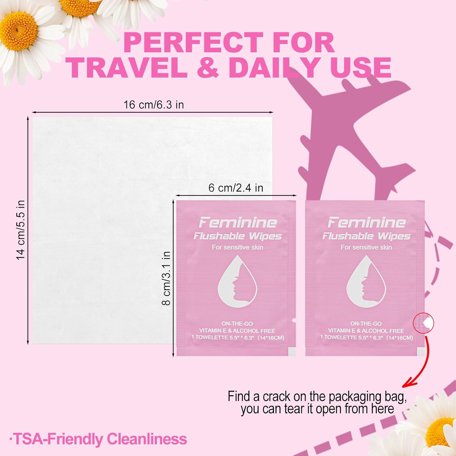 Feminine Wipes Individually Wrapped, Flushable Wipes Travel,Travel Wipes for Women,Feminine Care Wet Wipes Travel Size Vaginal Wipes for Adult, Girl and Homeless 300
