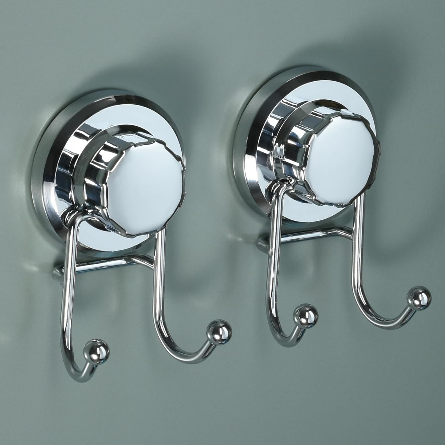 HASKO Suction Cup Hooks for Shower Wall, Removable Towel Hooks for bathrooms, Includes Optional No Drill Adhesive Mount for Inside Shower, Rustproof Stainless Steel - 2 Pack, Chrome