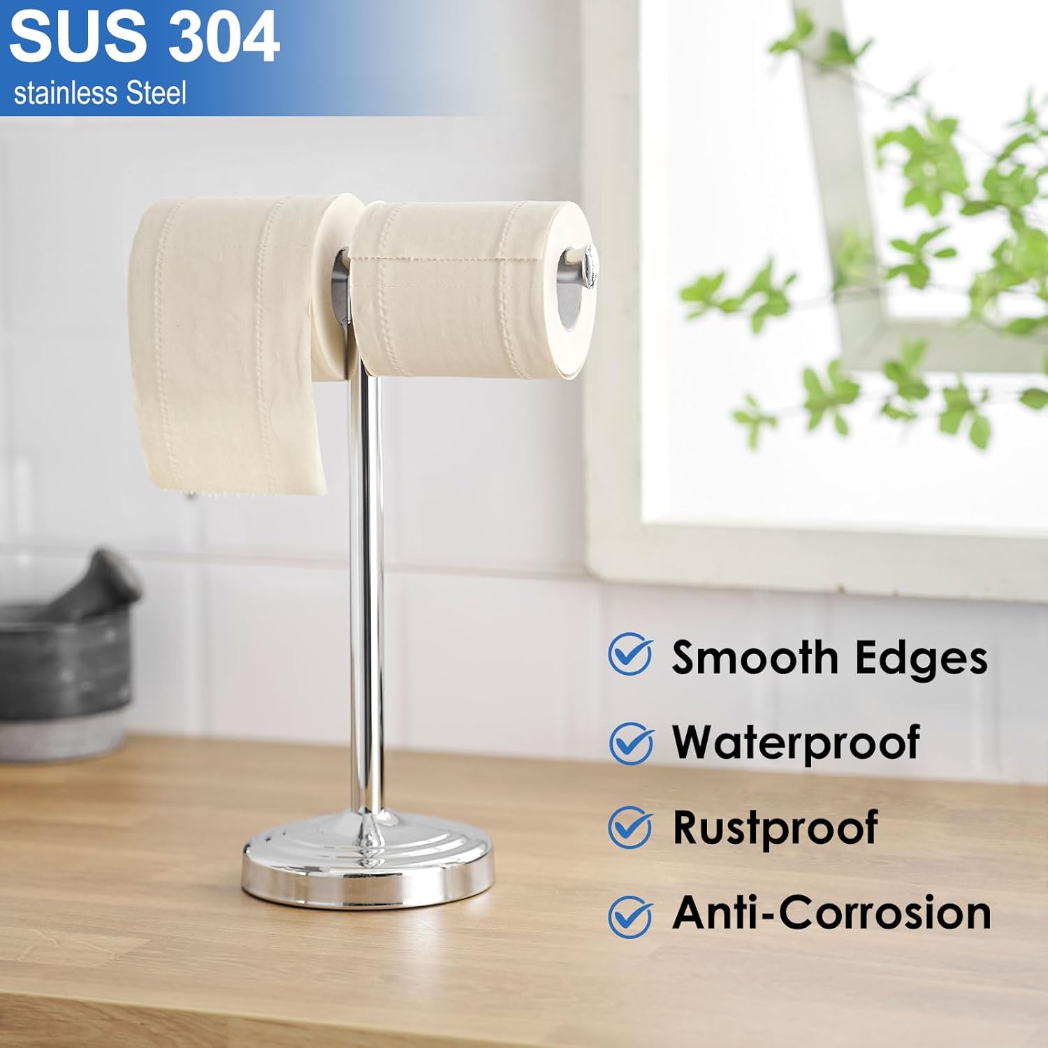 RUMOSE 13 Inch Polished Chrome Towel Stand Hand Towel Holder Bathroom Kitchen Vanity Countertop T-Shape Towel Rack Free Standing Stainless Steel Towel Bar Towel Ring