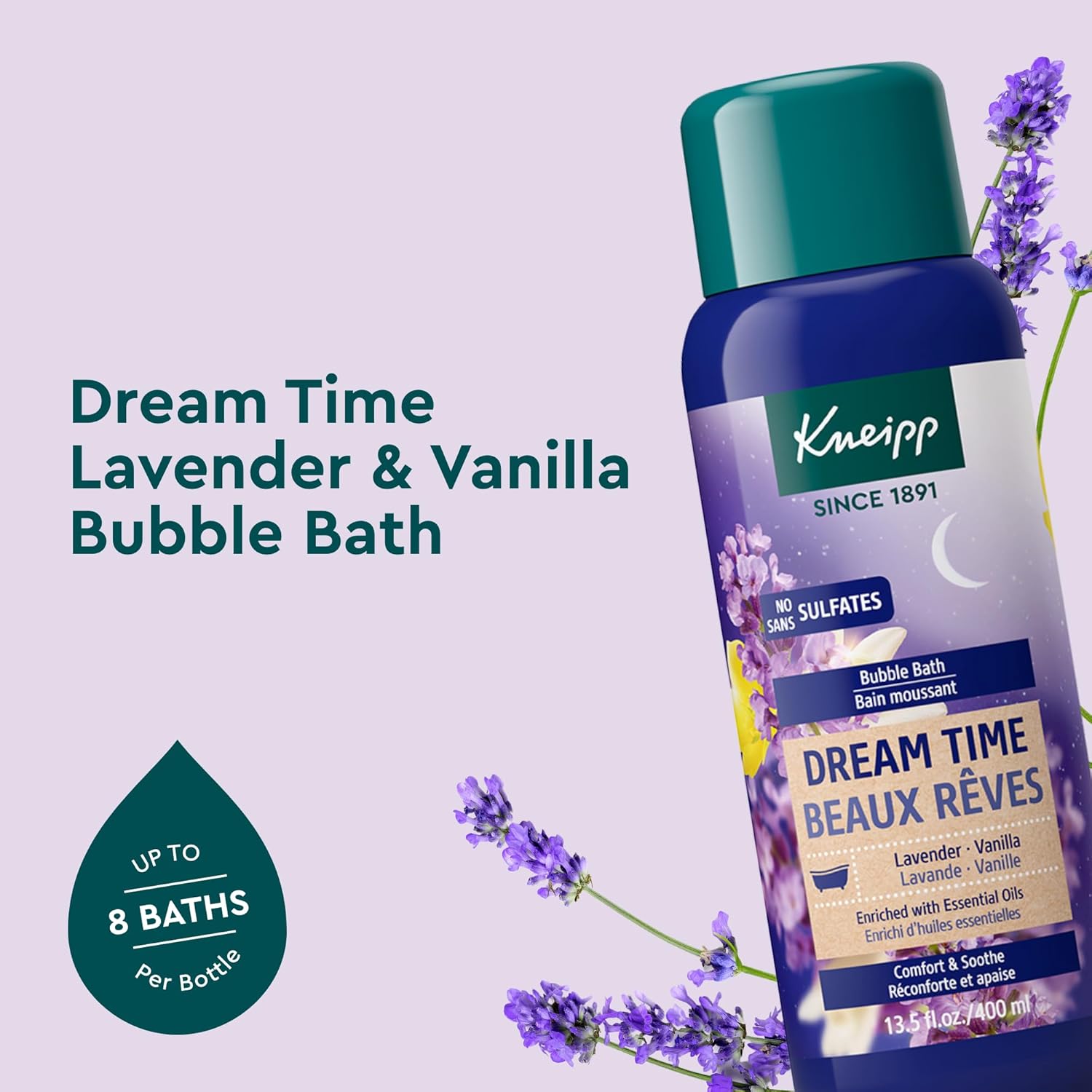 Kneipp Dream Time Lavender & Vanilla Aromatherapy Bubble Bath - Good for Unwinding Before Bed - Vegan - Sulfate Free - 13.5 fl oz - Up to Eight Baths