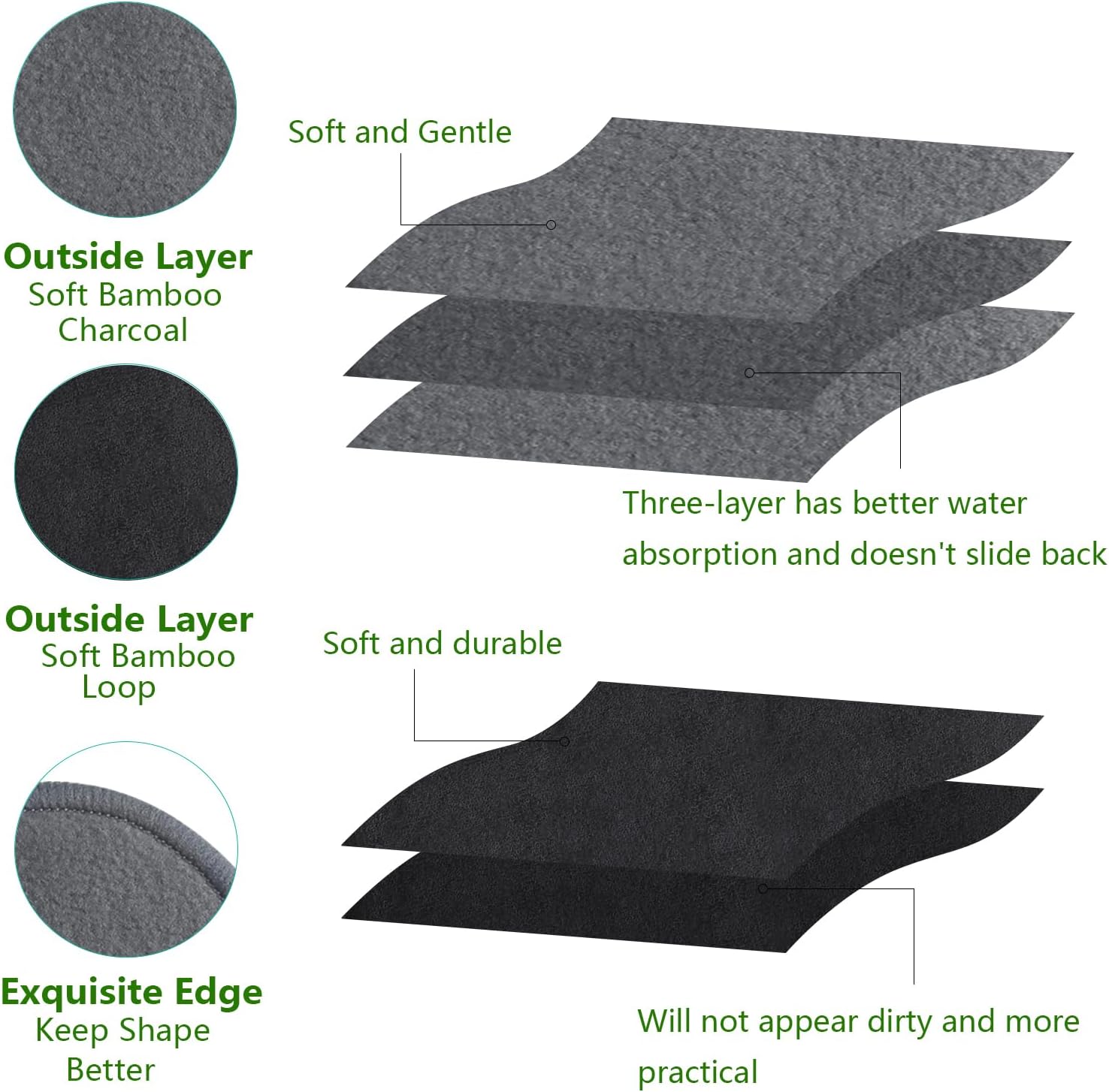 Reusable Bamboo Makeup Remover Pads | 20Pcs Natural Bamboo Reusable Cotton Rounds Makeup Removal Pad| Soft Makeup Remover Set with Bamboo Holder Laundry Bag Headband, Black and Gray