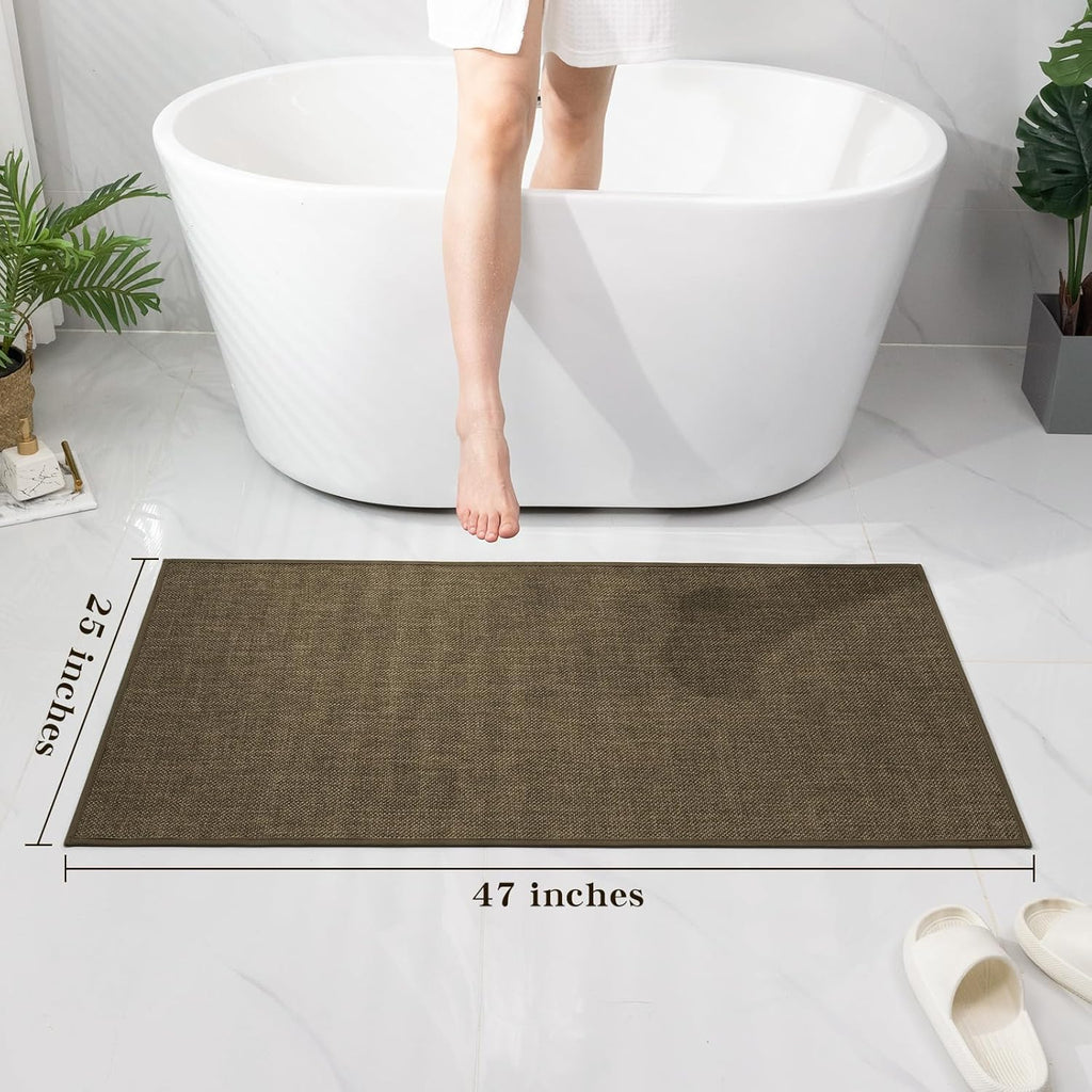 chakme Bathroom Rugs Mat 47x17, Ultra Thin Non Slip Bath Rug Runner Quick Dry Absorbent Bath Mat for Bathroom, (Brown, 47"x17")