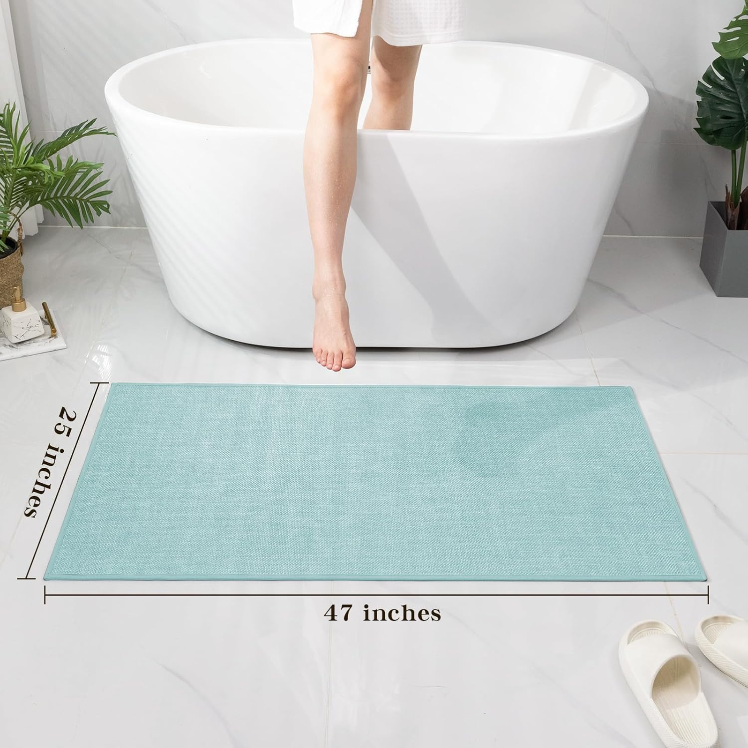 chakme Bathroom Rugs Mat 47x25, Navy Blue, Ultra Thin Non Slip Bath Mat, Large Quick Dry Absorbent Bath Mat for Bathroom Floor