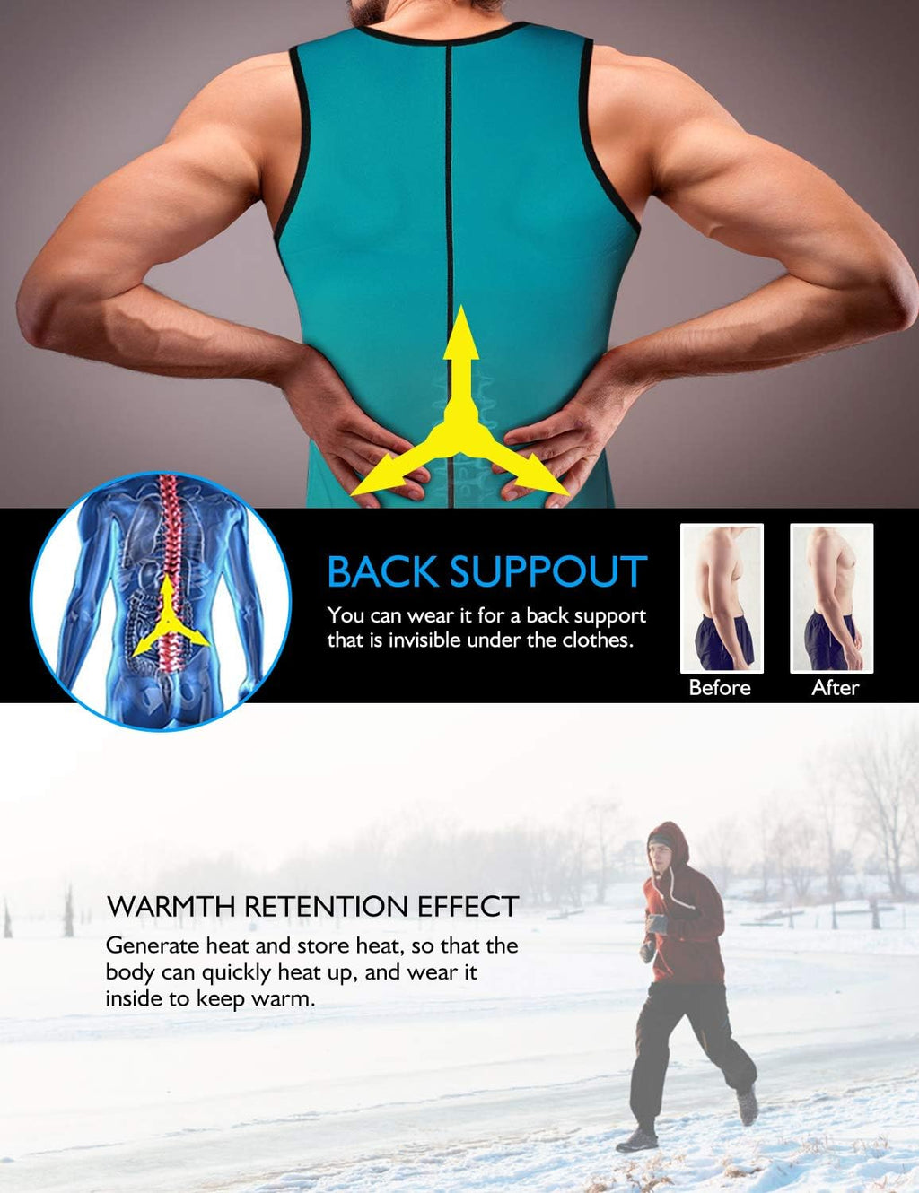 NonEcho Men Sauna Vest Hot Sweat Waist Trainer Corset Neoprene Tank Top Shapewear Slimming Shirt Workout Suit