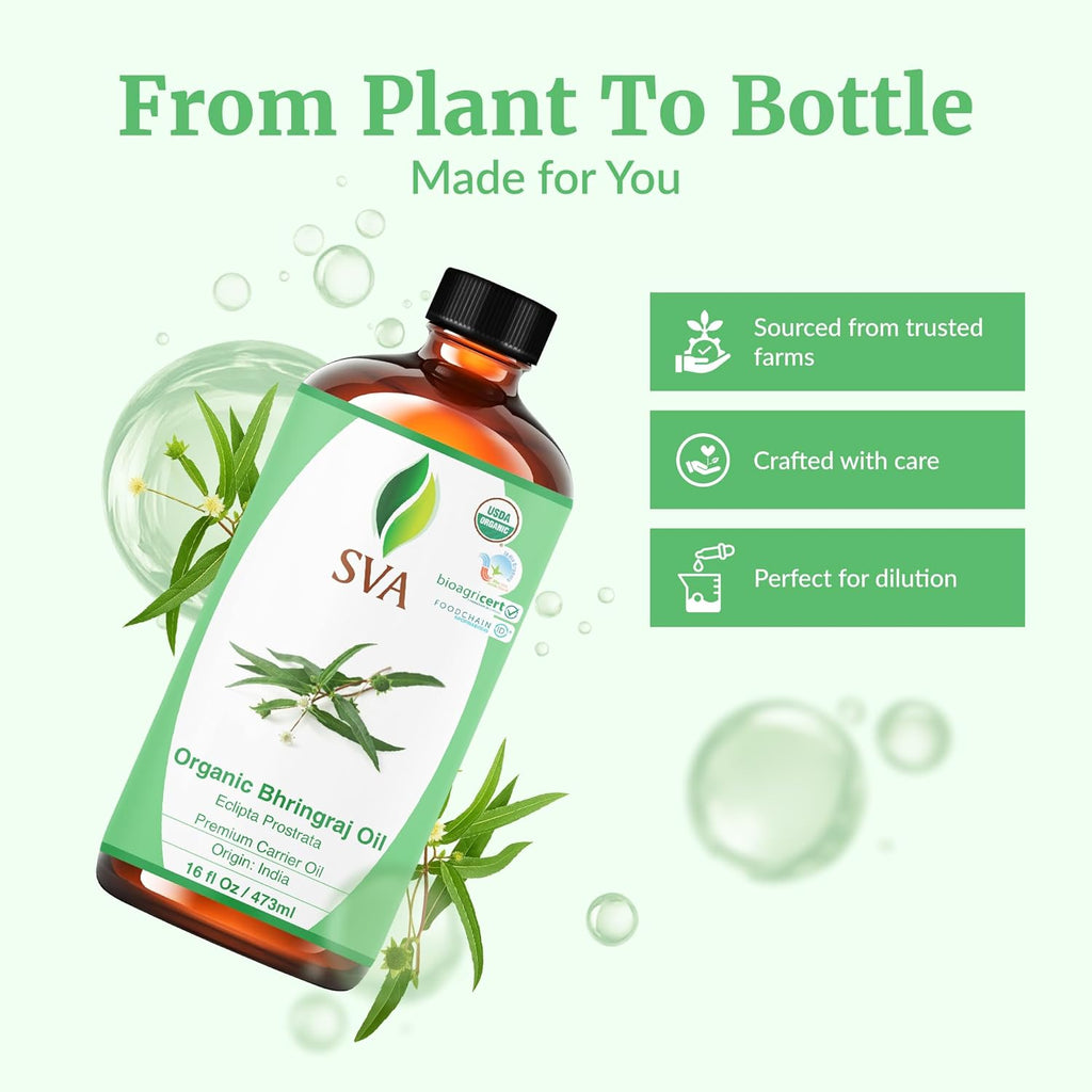 SVA Organic Bhringraj Oil 16oz Premium Carrier Oil For Hair Care, Hair Oiling, Scalp Massage, & Skin Care