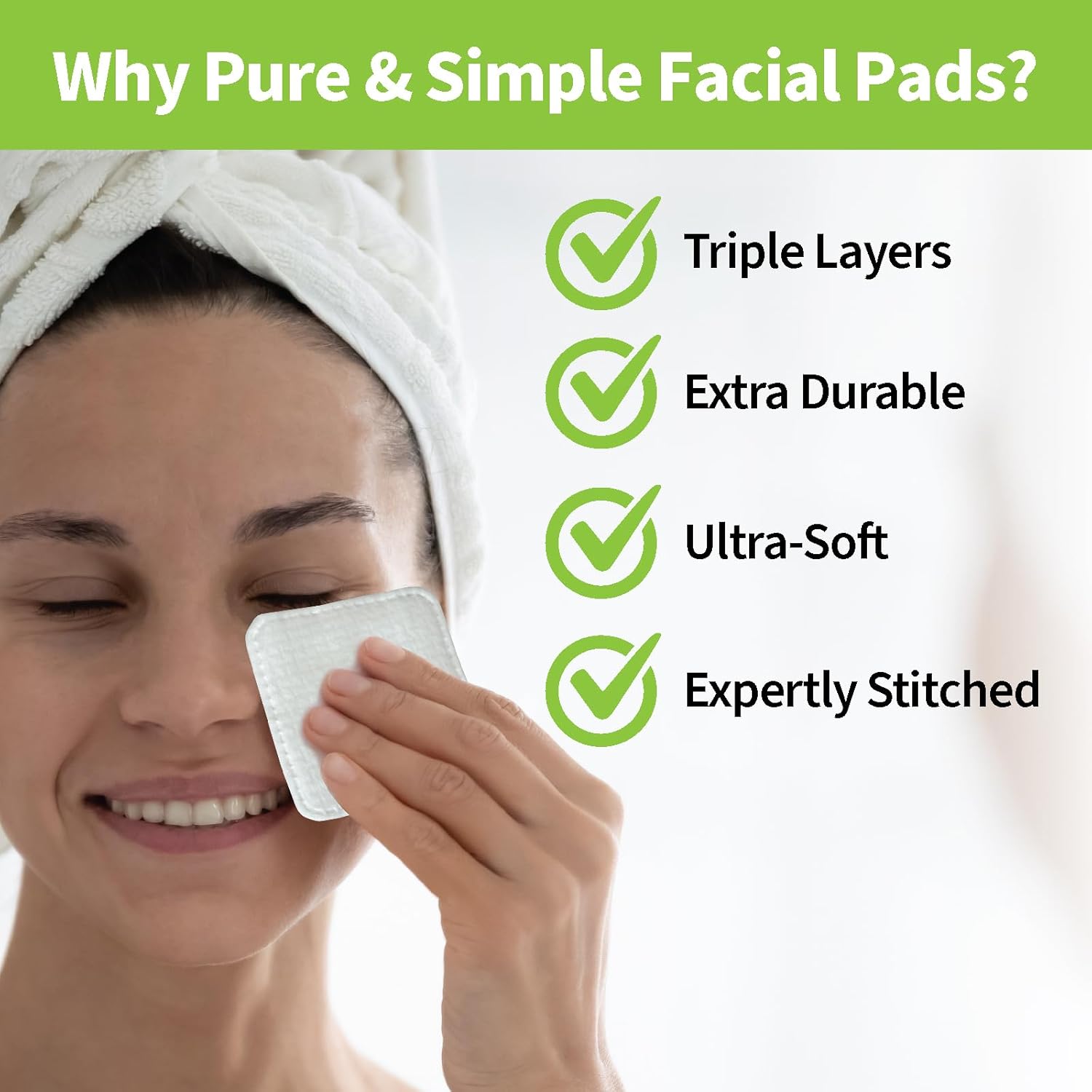 ForPro Premium Pure & Simple XL Facial Pads, Triple Layered Ultra Soft Disposable Makeup Remover Pads, 100% Vegan & Cruelty-Free, 60-Count