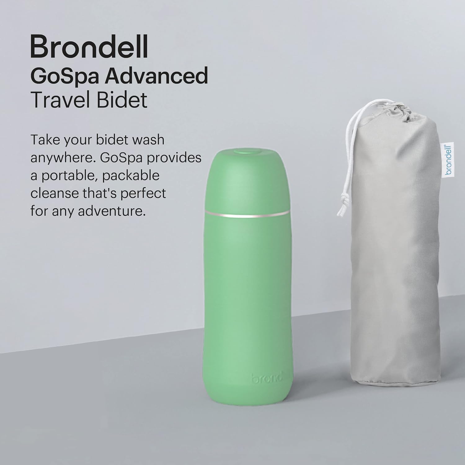 Brondell GoSpa Advanced Peri Bottle, Portable Bidet for Travel–Pop-Up Nozzle System for Postpartum & Perineal Care, Compact Bidet with Discreet Travel Bag for Convenient Storage–400mL, Green