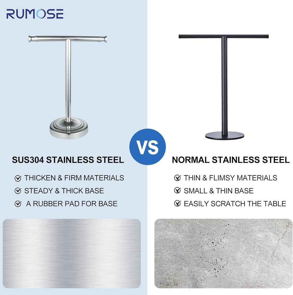 RUMOSE 13 Inch Polished Chrome Towel Stand Hand Towel Holder Bathroom Kitchen Vanity Countertop T-Shape Towel Rack Free Standing Stainless Steel Towel Bar Towel Ring