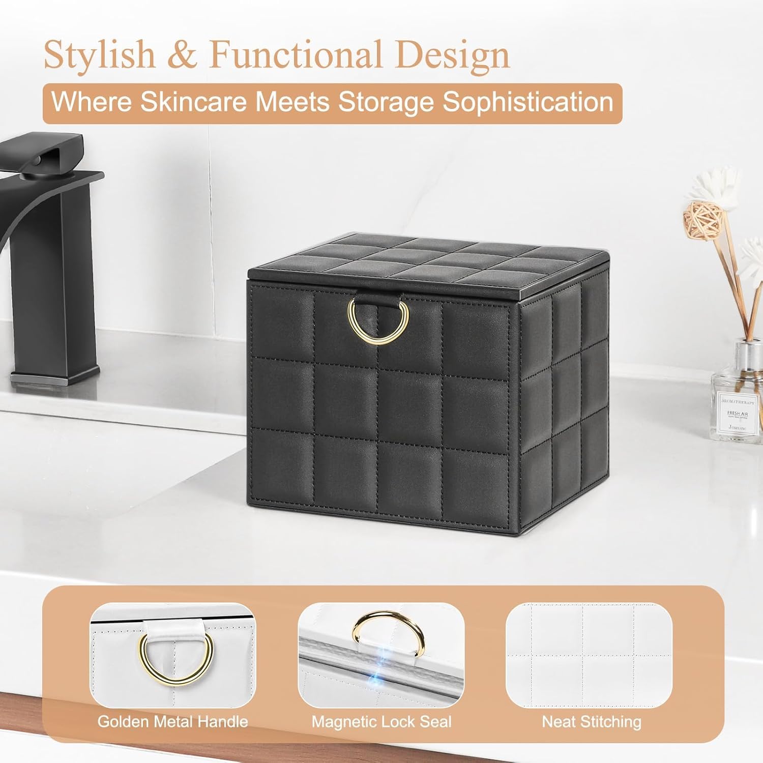 Disposable Face Towel Holder Box, Black PU Leather Container for XL Clean Skin Club Face Towels, Reusable Organizer for Clean Skin Towel Makeup Wipe Holder Counter Bathroom Organizers and Storage