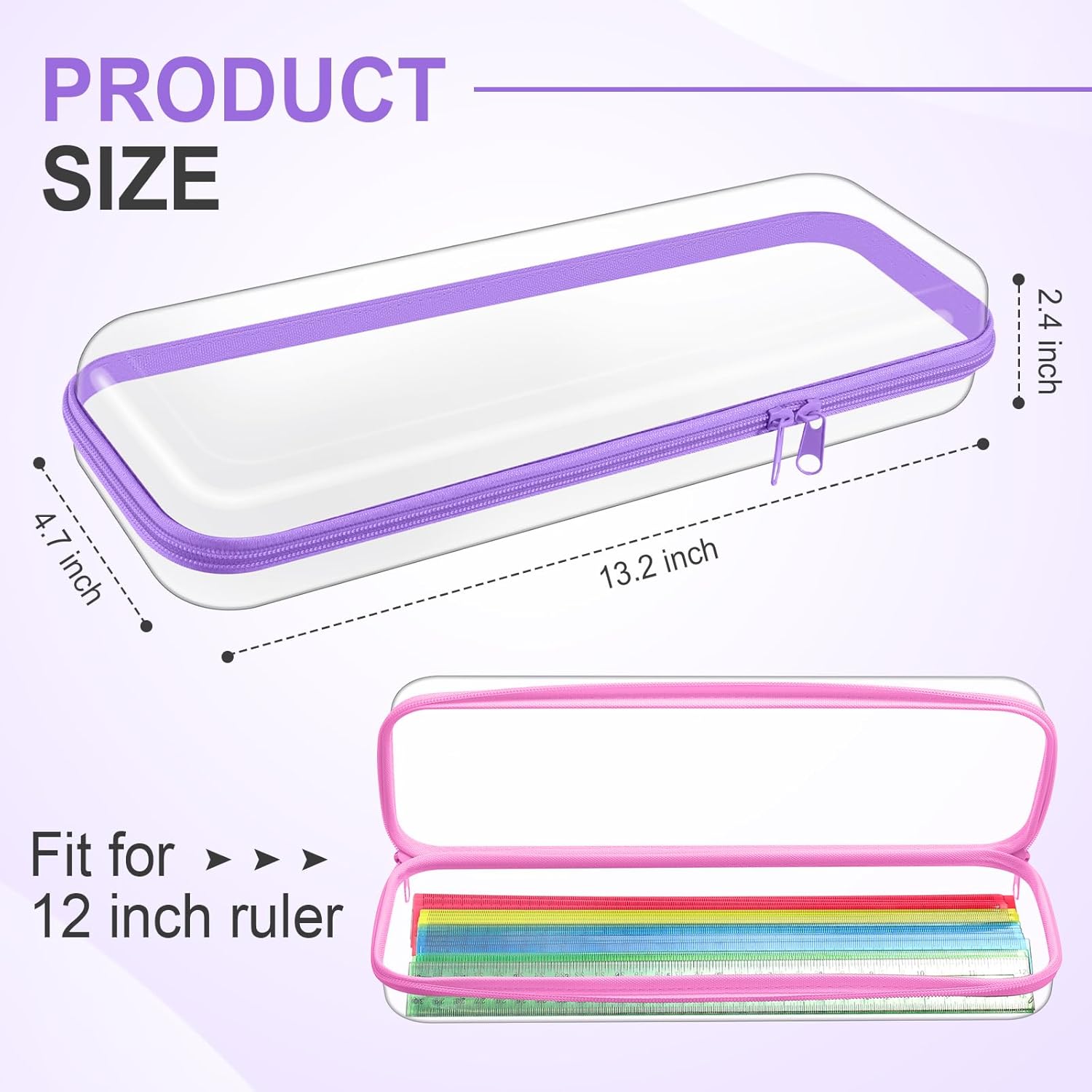 Hoolerry 4 Pcs Hard Clear Zipper Case Makeup Bags Plastic Pencil Pouch Transparent Storage Box Containers for Cosmetics, Snacks, Building Blocks, Puzzles(Pastel,13.2 x 4.7 x 2.4 in)
