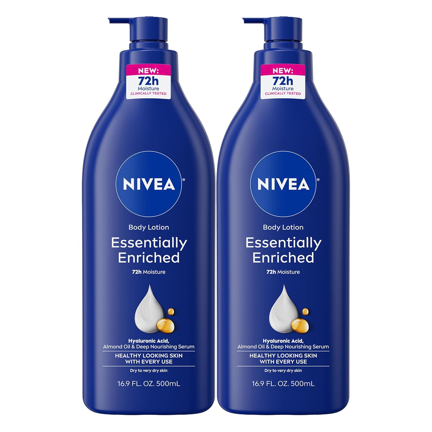 NIVEA Essentially Enriched Body Lotion for Dry Skin, Pack of 2, 16.9 Fl Oz Pump Bottles
