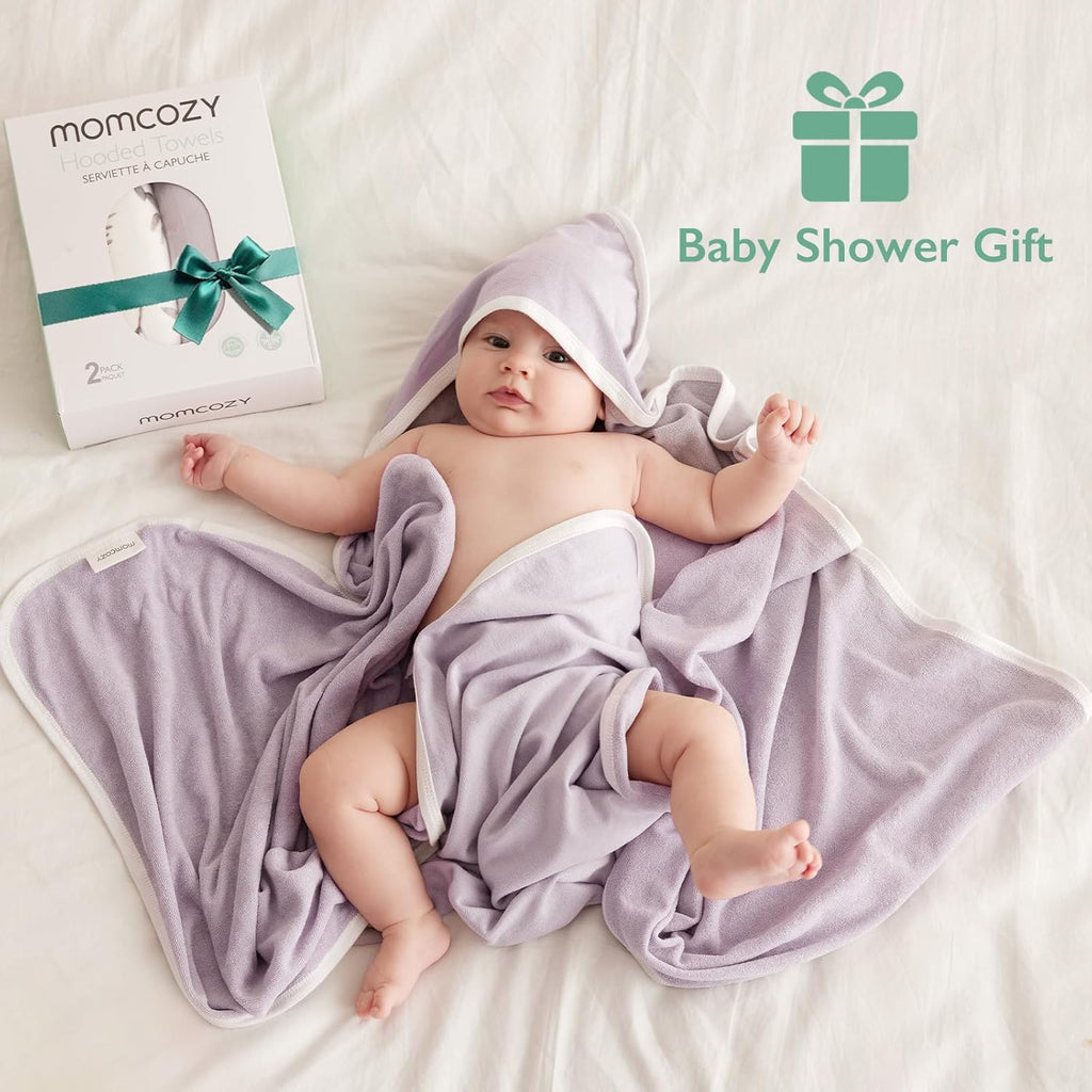 Momcozy Baby Hooded Towel-Made from Cotton, Suitable for Newborn Shower Gifts, 2 Count (Pack of 1), 28 X 28 Inch, Ink Wash Leaves