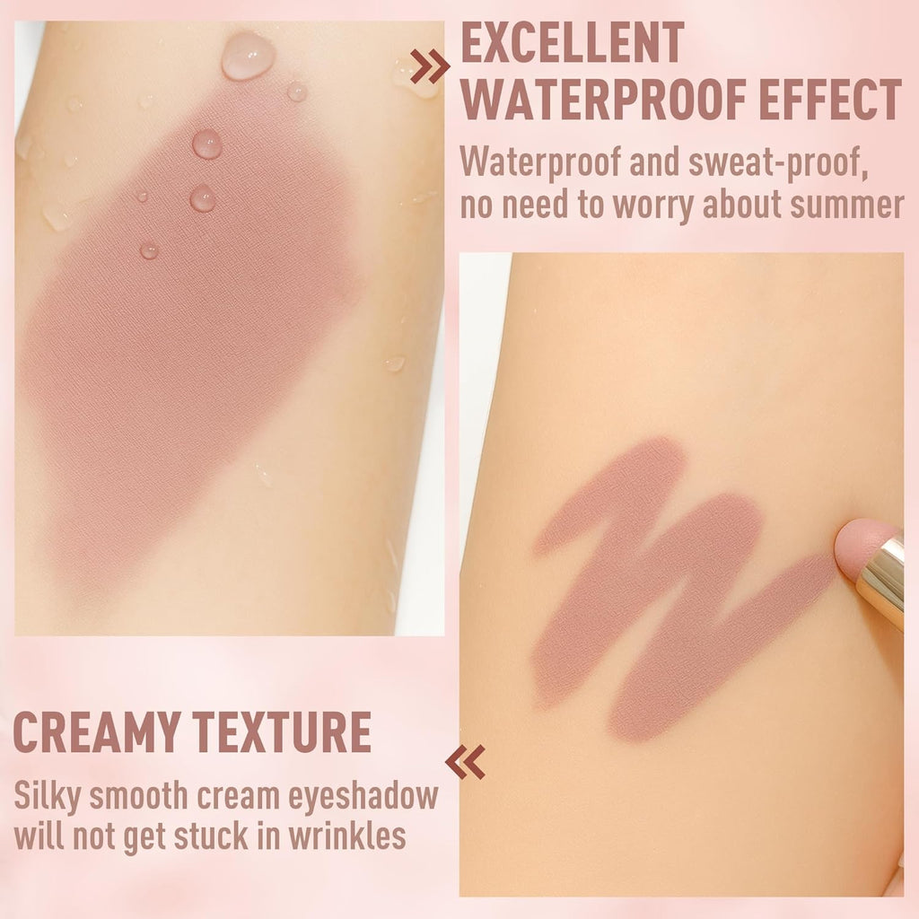 FV Long Lasting Cream Eyeshadow Stick, Waterproof & High Pigmented Eye Shadow Sticks Duo with Blending Sponge, Crease-Proof & Natural Finish Eyeshadow Pencil, Sand Matte